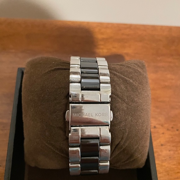 Michael Kors Silver &amp; Black Stainless Steel Watch